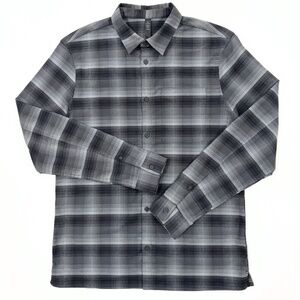 Lululemon Masons Peak Flannel Shirt Men's Large Black Gray Plaid EUC